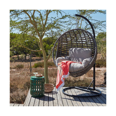 Cuadro de metal silla colgante para todo tipo de clima con cojín de poliéster y asiento único para jardín
