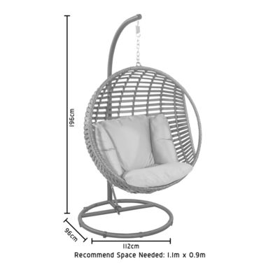 Cuadro de metal silla colgante para todo tipo de clima con cojín de poliéster y asiento único para jardín