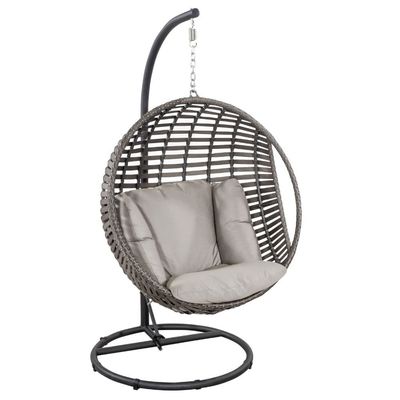 Cuadro de metal silla colgante para todo tipo de clima con cojín de poliéster y asiento único para jardín
