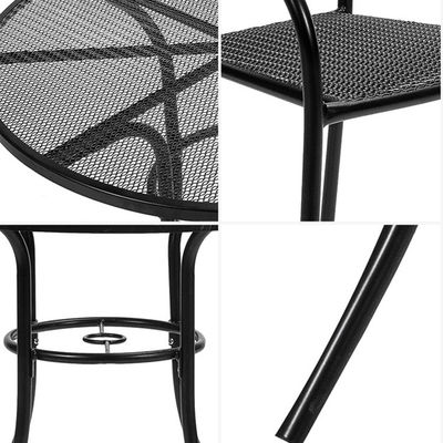 Bistro al aire libre Cafetería Jardín Patio Metal Mesas redondas de hierro y sillas con agujero para sombrillas en diseño moderno