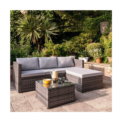 Ocio al aire libre AJUNION 4 asientos Muebles de jardín de Wicker Rattan Sofá de esquina Set de salón