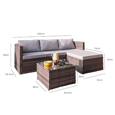 Ocio al aire libre AJUNION 4 asientos Muebles de jardín de Wicker Rattan Sofá de esquina Set de salón