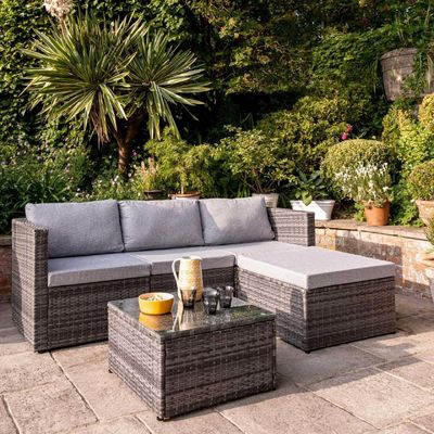 Ocio al aire libre AJUNION 4 asientos Muebles de jardín de Wicker Rattan Sofá de esquina Set de salón
