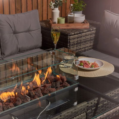Conjunto de jardín de ratán de patio con mesa de fuego AJUNION 8 asientos Conjunto de sofá seccional