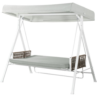 Silla de balanceo al aire libre con techo ajustable AJUNION 3 plazas cama de balanceo y marco de acero