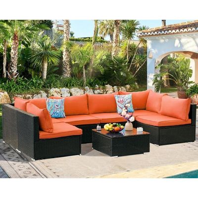 Cuadro de tubo de acero AJUNION PE Rattan Muebles de jardín Sofá para tiempo libre al aire libre