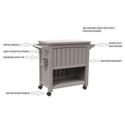 Diseño tradicional 3-en-1 Carrito portátil de refrigerador de hielo exterior con cuatro ruedas