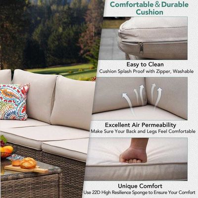 Mejorar su patio con AJUNION 7 piezas de muebles en almohadones marrones y PE Rattan