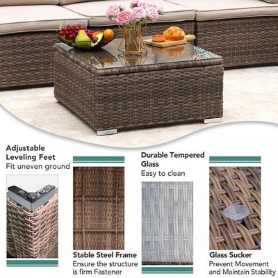 Mejorar su patio con AJUNION 7 piezas de muebles en almohadones marrones y PE Rattan
