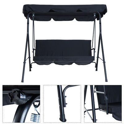 Polvo de poliéster AJUNION Silla colgante de jardín de 3 asientos con metal y dosel