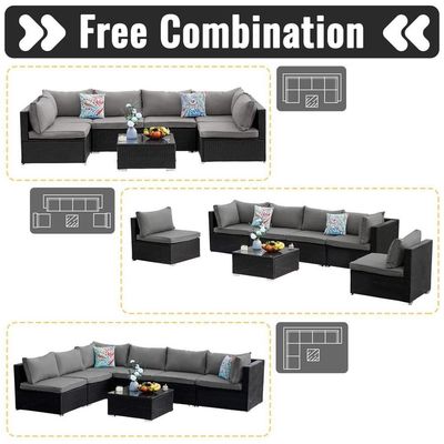 AJUNION Wicker Rattan PE Sofá seccional Conjunto de jardín Muebles de patio Conjunto de conversación Muebles de exterior