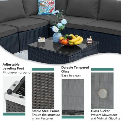 AJUNION Wicker Rattan PE Sofá seccional Conjunto de jardín Muebles de patio Conjunto de conversación Muebles de exterior