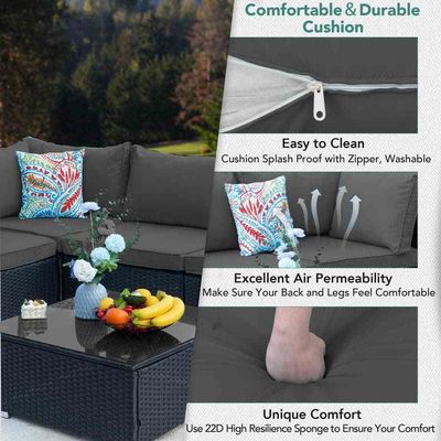 AJUNION Wicker Rattan PE Sofá seccional Conjunto de jardín Muebles de patio Conjunto de conversación Muebles de exterior