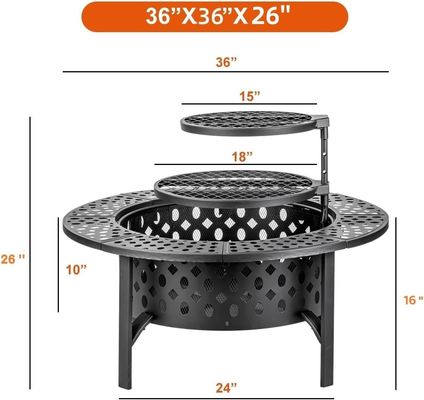 Fuego moderno exterior AJUNION 36 pulgadas de metal redondo Fuego de leña con 2 parrillas