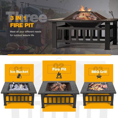 30 libras de metal cuadrados de fuego de la mesa 32 pulgadas de leña que quema la parrilla de barbacoa para el jardín de campamento