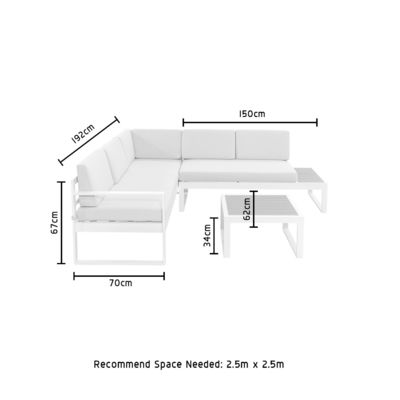 AJUNION Muebles de exterior en forma de L Conjunto de aluminio con acabado de teca