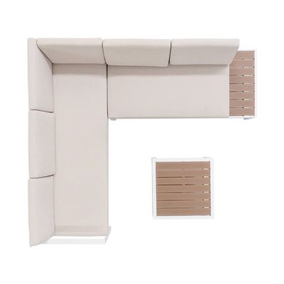 AJUNION Muebles de exterior en forma de L Conjunto de aluminio con acabado de teca