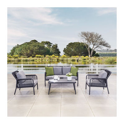 Cuadro de aluminio AJUNION Tejido de cuerda Muebles de jardín Salón Sofá Conjunto con mesa HPL