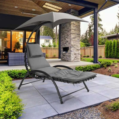 Sillón colgante de cama con techo de metal para exteriores Patio de playa y jardín con toldo de 118*171*165 cm
