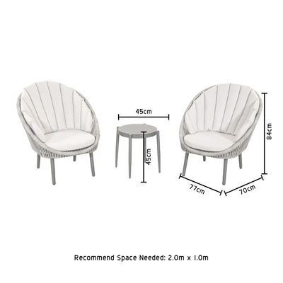 Muebles de balcón de jardín de tejido de cuerda 3 piezas de aluminio Salón de estar con mesa lateral por AJUNION