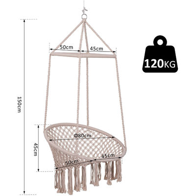 JUNIÓN Silla colgante de hamaca de macramé Cuadro metálico de cuerdas de algodón