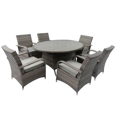 Set de comedor exterior de 9 asientos con mesa redonda y cojines de AJUNION Rattan Furniture