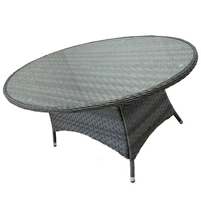 Set de comedor exterior de 9 asientos con mesa redonda y cojines de AJUNION Rattan Furniture