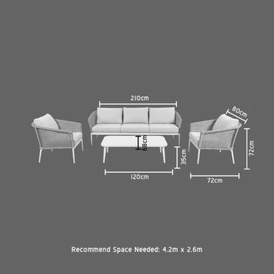 Cuadro de aluminio Muebles de patio para todo tipo de condiciones climáticas Consolado con sofá y mesa de café de tejido de ratán