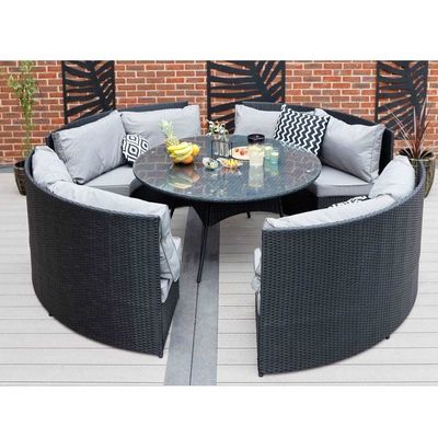 AJUNION Muebles de jardín de ratán redondo de 8 asientos Conjunto de comedor con espesor de cojín de 10 cm