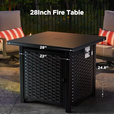 28"D x 28"W x 25"H Cuadrado Fuego de Propano al aire libre Mesa 50000 BTU Acero sin humo