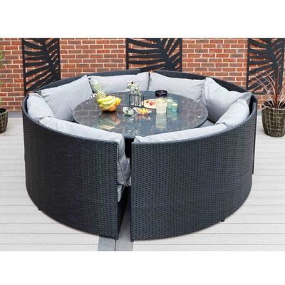 AJUNION Muebles de jardín de ratán redondo de 8 asientos Conjunto de comedor con espesor de cojín de 10 cm