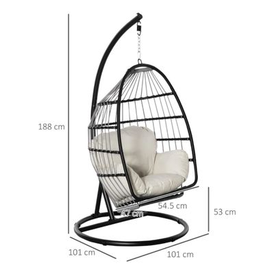 Diseño plegable silla de swing de huevo colgante al aire libre con soporte Muebles generales de exterior
