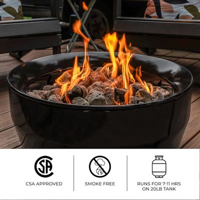 Fuego de gas sin humo redondo de 24,2"D x 24,2"W x 11,1"H 60000 BTU para acampar al aire libre