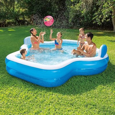 La diversión familiar garantizada con AJUNION 10 pies piscina inflable y 2 air-cushioned respaldos