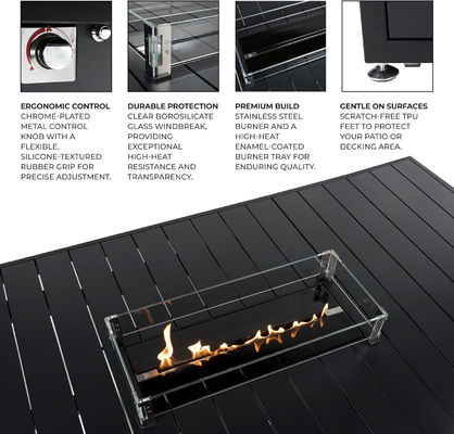 Mesa de comedor rectangular de fuego sin humo de gas de propano de fuego de pozo de mesa para jardín patio