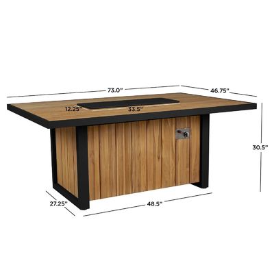 Mesa de comedor exterior de fuego de gas propano Mesa de fuego de hoyo con marco de aluminio de madera de teca