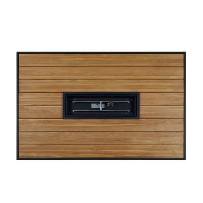 Mesa de comedor exterior de fuego de gas propano Mesa de fuego de hoyo con marco de aluminio de madera de teca