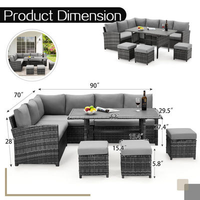 AJUNION 9 piezas Muebles de exterior de vícara de ratán Sofá Confortable PE de vícara de ratán