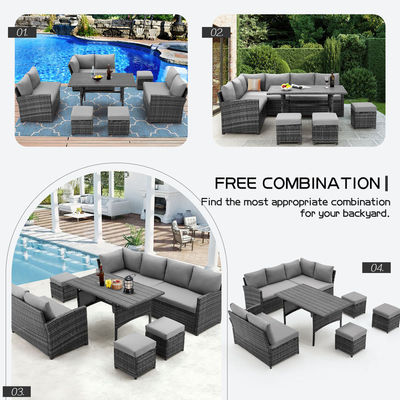 AJUNION 9 piezas Muebles de exterior de vícara de ratán Sofá Confortable PE de vícara de ratán