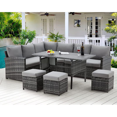 AJUNION 9 piezas Muebles de exterior de vícara de ratán Sofá Confortable PE de vícara de ratán