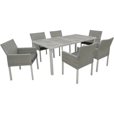 Embalaje de correo Y 7 piezas Muebles de jardín Mesa y sillas Confeccionadas con Wicker Rattan PE