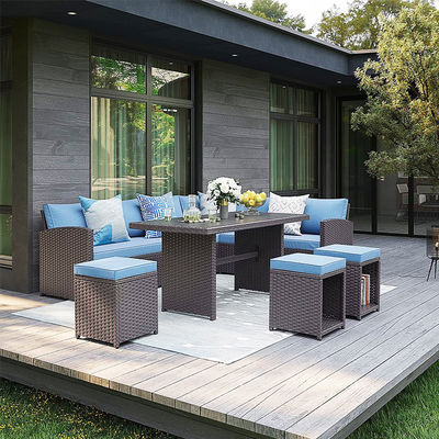 Sofá al aire libre Patio Jardín Balcón Piscina Playa Tejido PE Wicker Rattan Salón Conjunto de Sofá Modular