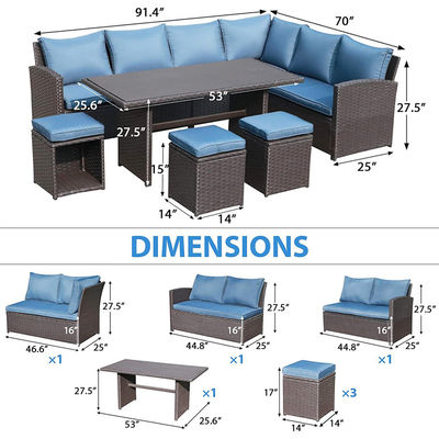 Sofá al aire libre Patio Jardín Balcón Piscina Playa Tejido PE Wicker Rattan Salón Conjunto de Sofá Modular