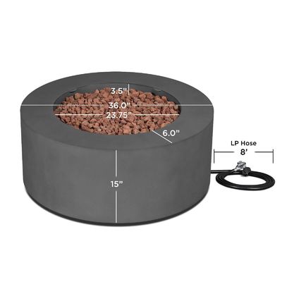 Mesa de fuego de gas de propano exterior con tamaño de 36 "L x 36" W x 15 "H y diseño sin humo