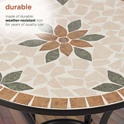 AJUNION 3 piezas de mosaico de hierro de azulejos Patio Bistro Set con mesa de cerámica y sillas plegables