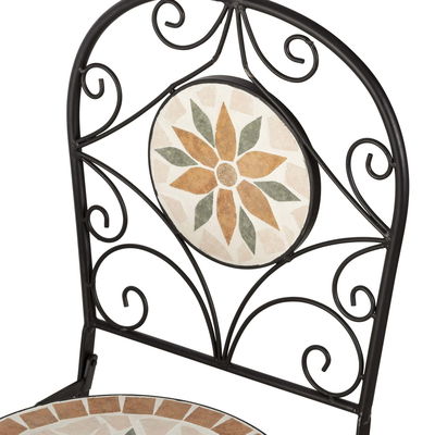 AJUNION 3 piezas de mosaico de hierro de azulejos Patio Bistro Set con mesa de cerámica y sillas plegables