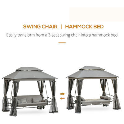 Metal AJUNION patio al aire libre cama de día 3 en 1 dosel mirador silla de oscilación jardín hamaca con malla mosquiteros