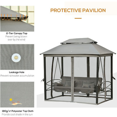 Metal AJUNION patio al aire libre cama de día 3 en 1 dosel mirador silla de oscilación jardín hamaca con malla mosquiteros