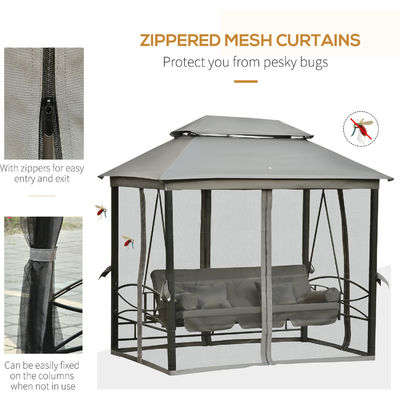 Metal AJUNION patio al aire libre cama de día 3 en 1 dosel mirador silla de oscilación jardín hamaca con malla mosquiteros