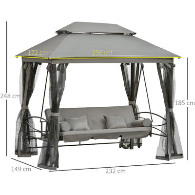 Metal AJUNION patio al aire libre cama de día 3 en 1 dosel mirador silla de oscilación jardín hamaca con malla mosquiteros